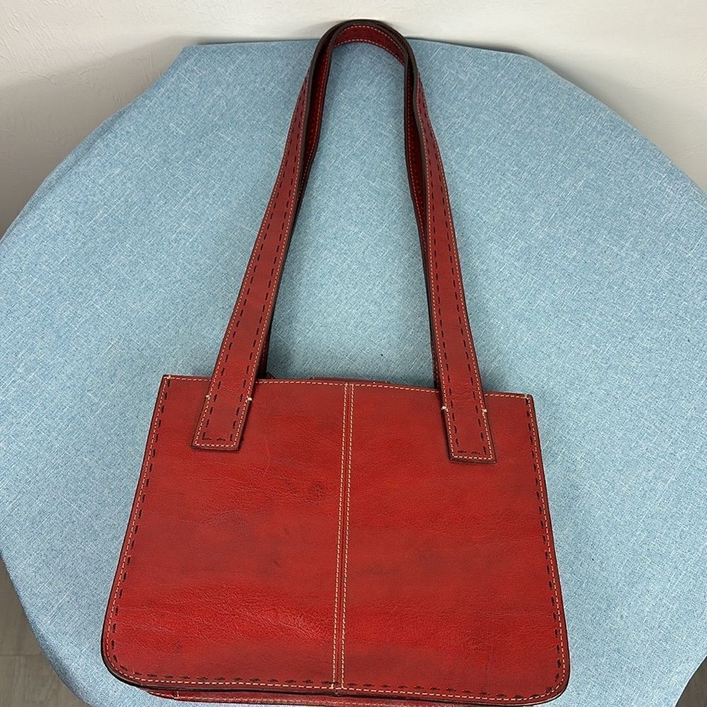 Fossil Vintage Red Leather Contrast Stitch Shoulder Bag - Picture 2 of 9
